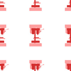 Seamless pattern of large isolated red boring mill symbols. The elements are evenly spaced. Illustration on light red background