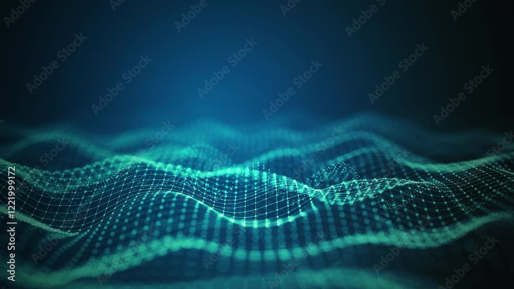 Poster futuristic big data technology background with glowing digital wave patterns symbolizing data flow, 
