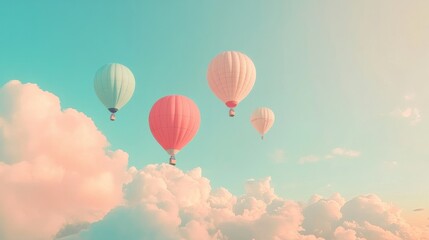 Naklejka premium Pastel Hot Air Balloons Soaring Through a Dreamy Sky