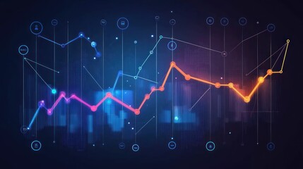 Naklejka premium Dynamic Data Visualization: Abstract Graph Showing Financial Market Trends and Growth Patterns
