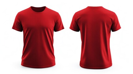 Red t-shirt mockup, front and back views, isolated, white background, apparel design