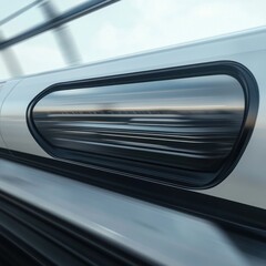 Futuristic train window, high-speed travel, city blurred background, transportation concept