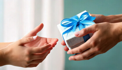 プレゼントを渡す男性と受け取る女性の手元のアップ、ホワイトデー・誕生日