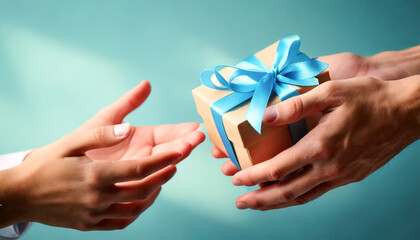 プレゼントを渡す男性と受け取る女性の手元のアップ、ホワイトデー・誕生日