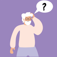Confused Elderly Man with Question Mark Illustration