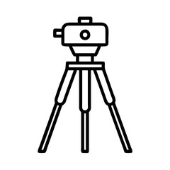 Surveyor tool tripod icon in black and white outline style