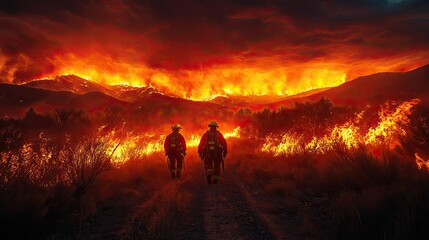 Fototapeta premium Firefighting team briefing before tackling a wildfire