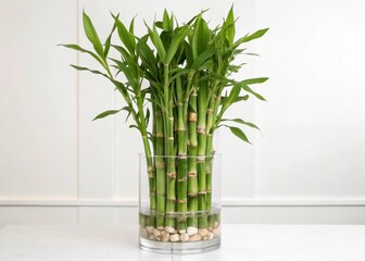 Obraz premium Graceful Bamboo in a tall cylindrical glass vase