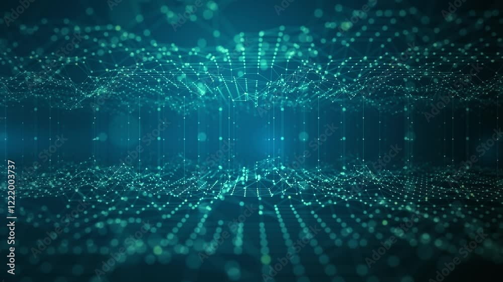 Aufkleber Futuristic digital data grid with glowing dots forming a technology network. Ideal for blockchain, Artificial Intelligence, and Big data transfer concepts in innovation and data analytics. motion 4k