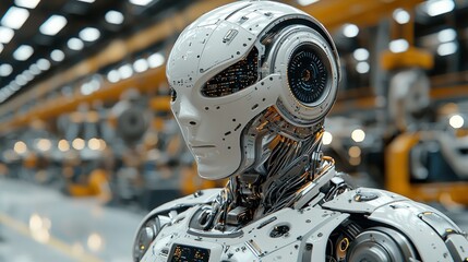 Fototapeta premium Advanced Robotic Head in Factory Setting