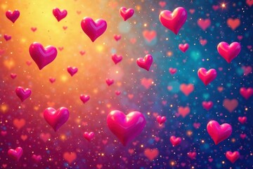 Obraz premium Rainbow-hued hearts repeat seamlessly Perfect for vibrant backgrounds , geometric, graphic