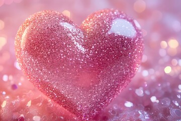Obraz premium Pink glittering heart shining on a sparkling background