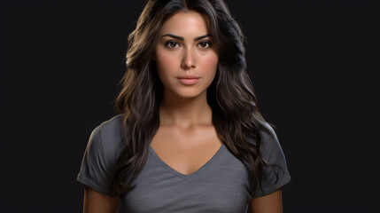 Naklejka premium A photorealistic medium shot of a Latin woman, showcasing her natural beauty and confident expression.