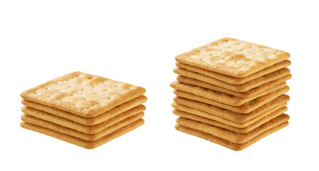 Stack of square water crackers isolated on white background. Water crackers placed on top of each other on a white background.