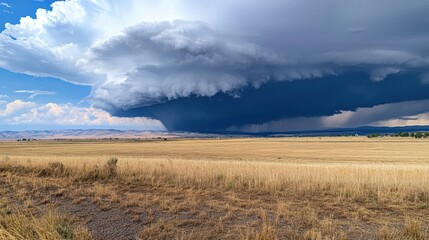 Fototapeta premium A powerful tornado funnel cloud forming in the distance over dry farmland