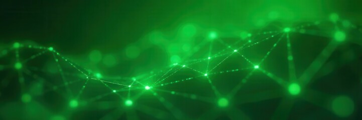 Soft green glowing geometric shapes interconnected, symbolizing data flow , icon, innovation