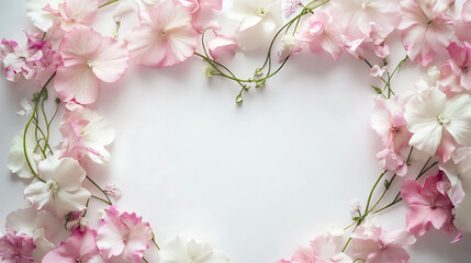 Obraz premium Elegant floral frame with pink blossoms and green leaves design