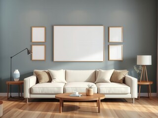 A mockup design of living room wall art with a modern background setting, contemporary, wall art, elegant