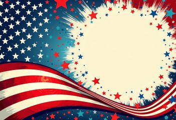 Obraz premium July 4th Poster Design: US Independence Day, American Flag, Stars, Freedom and Peace Theme, Patriotic Illustration, Poster Art, Graphic, Red White Blue, Celebration, Independence.