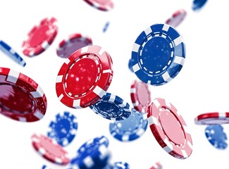 flying casino poker chips, on a white background, generative ai