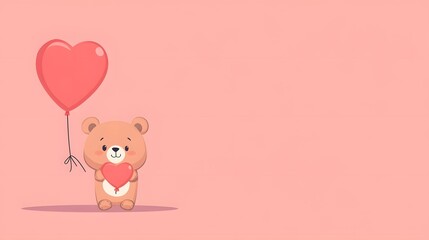Adorable Teddy Bear Cub Holding a Heart Shaped Balloon in a Flat Design Cute Animal Character Symbolizing Love Romance and Affection for Valentine s Day or Any