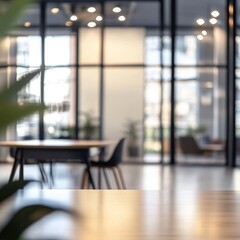 Fototapeta premium Modern Minimalist Office Interior with Natural Light and Greenery