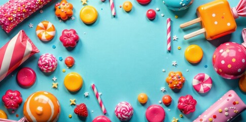 Repeating candy-themed design, vibrant colors, happy, vibrant