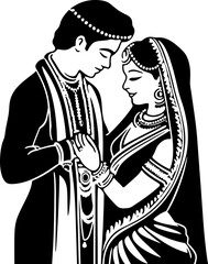 Indian wedding couple silhouette drawing