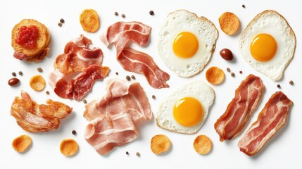 Gourmet Breakfast Items on Isolated White Background