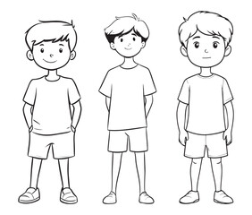 Fototapeta premium Hand drawn single line art coloring page kids, Boy cartoon character