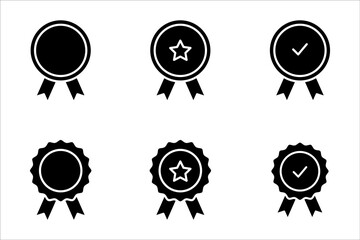 Set of medals with ribbons. Award badge. Vector illustration on white background.