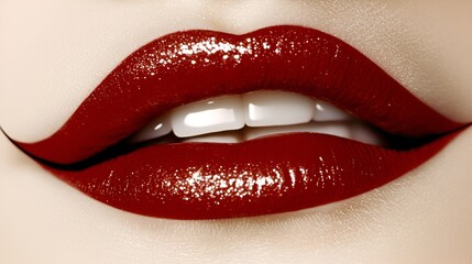 Obraz premium Red lips, close-up, beauty shot, smooth skin, makeup