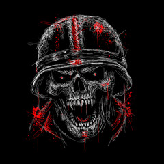 Fototapeta premium The scribble art illustration of skull wearing military helmet is perfect for your printable t-shirt,poster,banner and also suitable for other stuffs