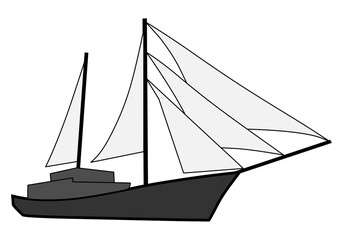 Vector drawing illustration of a sailing boat or a small yacht