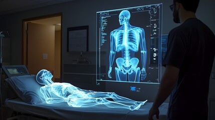 Cutting edge intelligence systems displaying advanced augmented reality overlays on a patient s digital X ray scan