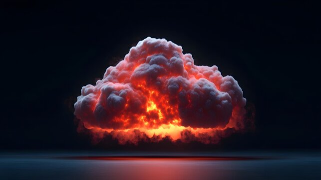 Dramatic digital 3D of a powerful chaotic cloud explosion with glowing fiery layers of intense energy and destructive force  This surreal
