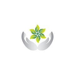Hand with eco green leaf logo vector
