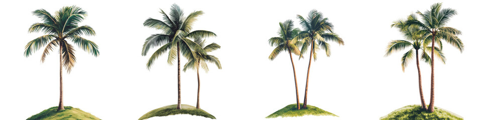 set of Palm tree, cutout, detailed cutout of palm tree, palm tree, graphic cutout, palm tree cutout design, realistic cutout of palm tree, on a transparent backgrounds