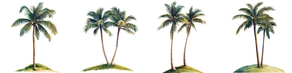 set of Palm tree, cutout, detailed cutout of palm tree, palm tree, graphic cutout, palm tree cutout design, realistic cutout of palm tree, on a transparent backgrounds