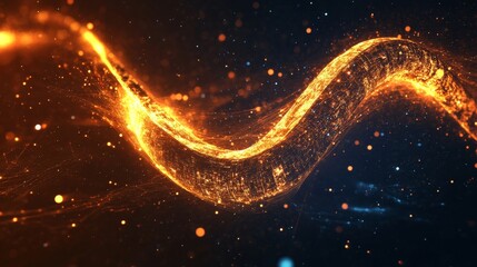 Global infinity computer technology concept with abstract data visualization and futuristic digital network connections on dark background.


