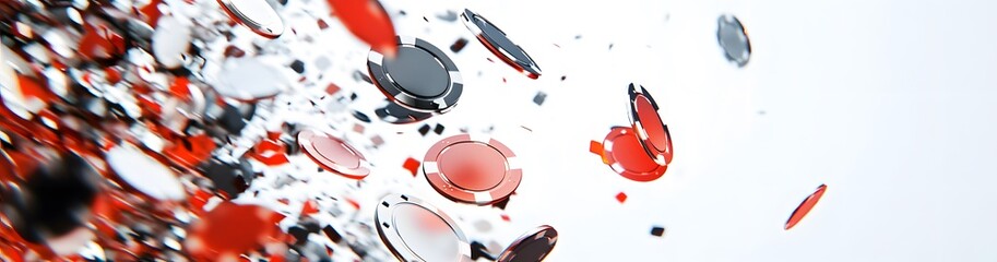 flying casino poker chips, on a white background, generative ai