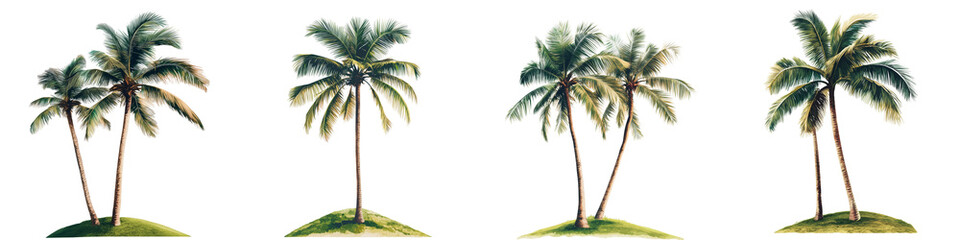 set of Palm tree, cutout, detailed cutout of palm tree, palm tree, graphic cutout, palm tree cutout design, realistic cutout of palm tree, on a transparent backgrounds