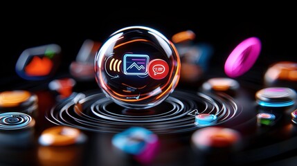 Obraz premium Enhancing Business Efficiency Modern Application Icon Set Showcase Digital Workspace Visual Content High Fidelity Professional Design