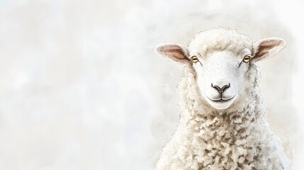 Fototapeta premium A Gentle White Sheep Portrait Against A Soft Background