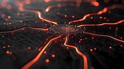 Futuristic 3D of a self healing interconnected smart grid system powered by intelligence and advanced digital technologies  The image depicts a complex network of glowing luminous nodes and pathways