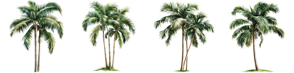 set of Palm tree, cutout, detailed cutout of palm tree, palm tree, graphic cutout, palm tree cutout design, realistic cutout of palm tree, on a transparent backgrounds