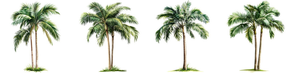 set of Palm tree, cutout, detailed cutout of palm tree, palm tree, graphic cutout, palm tree cutout design, realistic cutout of palm tree, on a transparent backgrounds