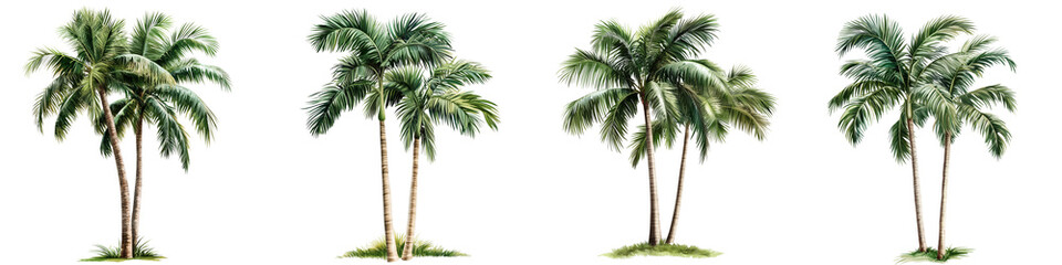 set of Palm tree, cutout, detailed cutout of palm tree, palm tree, graphic cutout, palm tree cutout design, realistic cutout of palm tree, on a transparent backgrounds