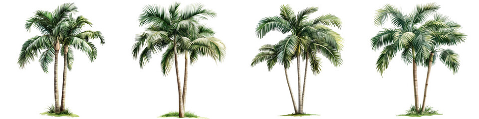 set of Palm tree, cutout, detailed cutout of palm tree, palm tree, graphic cutout, palm tree cutout design, realistic cutout of palm tree, on a transparent backgrounds