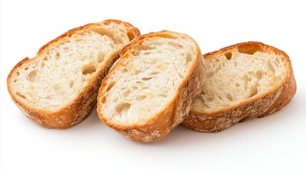 Crusty Bread Slices  Gourmet  White Background  Food Photography  Bakery
